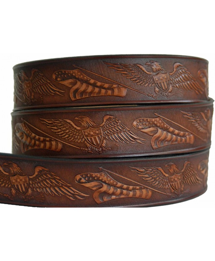 High Springs Leather Eagle American Flag Brown Leather Name Belt Personalized for Men and Women