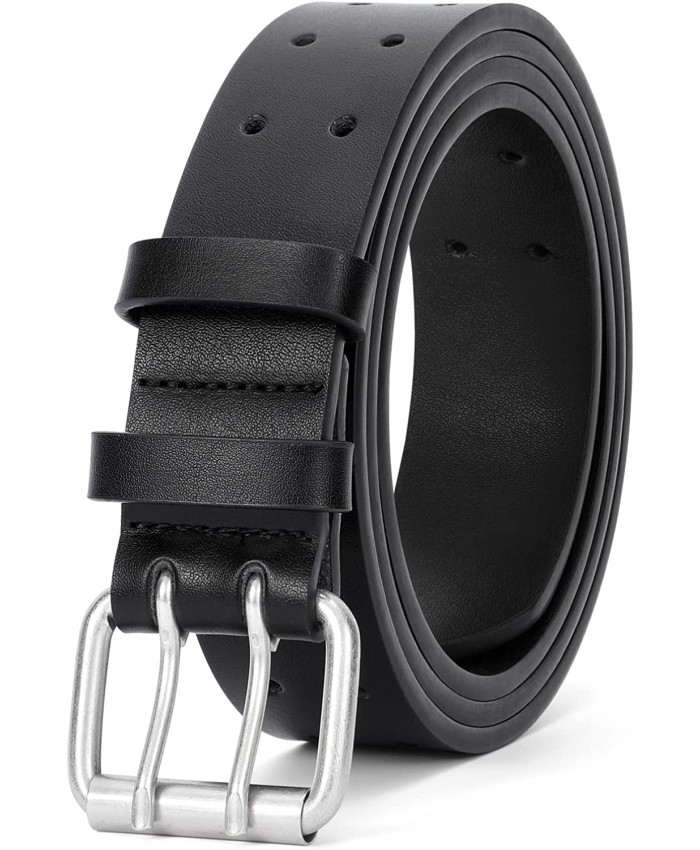 JASGOOD Men Double Prong PU Leather Belt Casual Work Heavy Duty Belt Double Grommet Holes Belt for Jeans