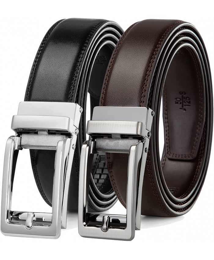 Leather Ratchet Belt Comfort 1 1 4" with Click Slide Buckle,Men Casual Dress Belt Adjustable