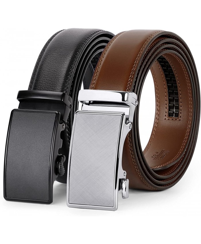 Men's Ratchet Belt for Dress 2Pack Slid Leather Belt with Automatic Click Buckle