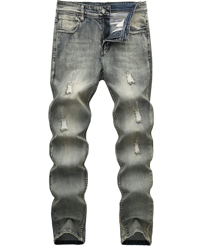 KLIEGOU Men's Ripped Slim Fit Tapered Leg Jeans