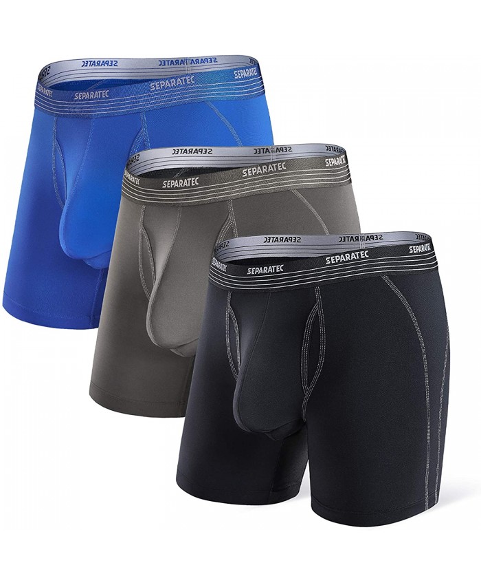 Separatec Men's Dual Pouch Underwear Lightweight Sport Quick Dry Performance Boxer Briefs 3 Pack