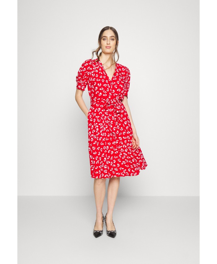Ladies Skirt Series Shirt Dresses | Lauren Ralph Lauren TULIP-PRINT PUFF-SLEEVE DRESS - Shirt dress - lipstick red/cream/red L4221C1BE-G11