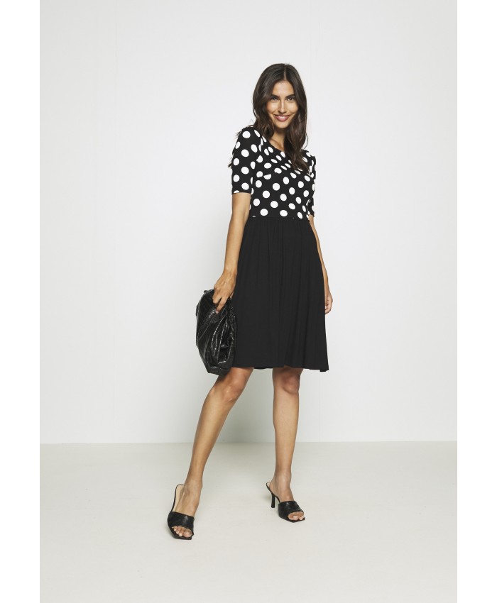 Ladies Skirt Series Jersey Dresses | Anna Field BOAT NECK PRINT DRESS WITH SOLID SKIRT - Jersey dress - black/white/black AN621C1KC-Q11