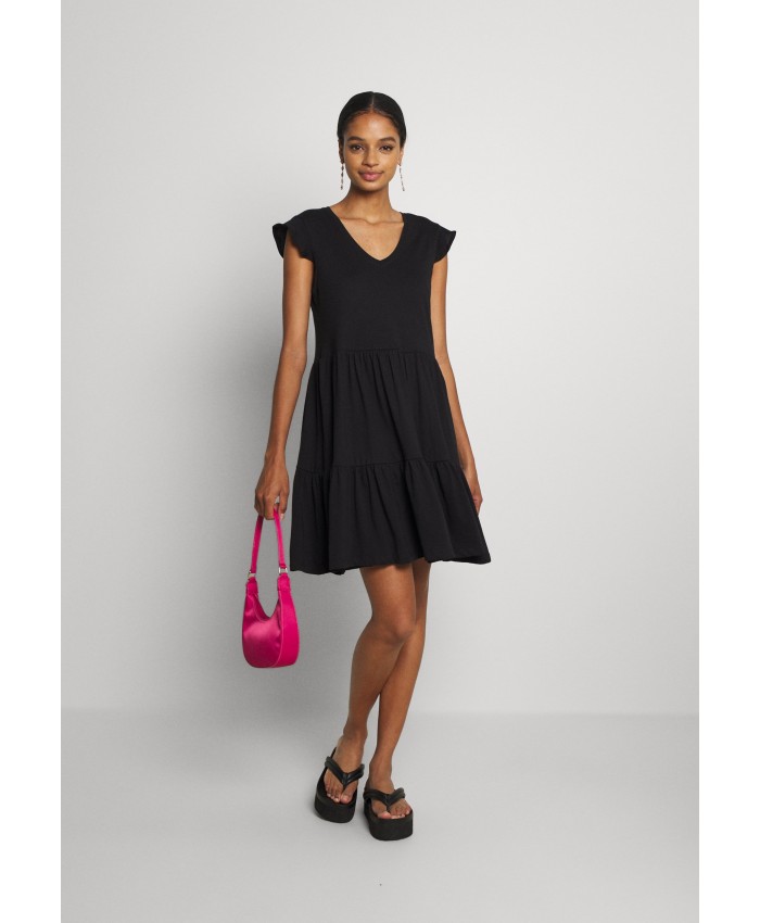 Ladies Skirt Series Jersey Dresses | ONLY ONLMAY LIFE CAP SLEEVES FRILL DRESS - Jersey dress - black ON321C2AZ-Q11