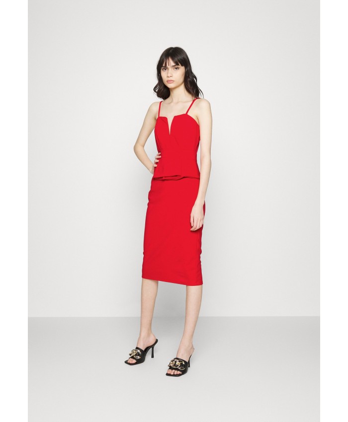 Ladies Skirt Series Jersey Dresses | WAL G. KATHY PEPLUM MIDI DRESS - Jersey dress - red WG021C0QF-G11