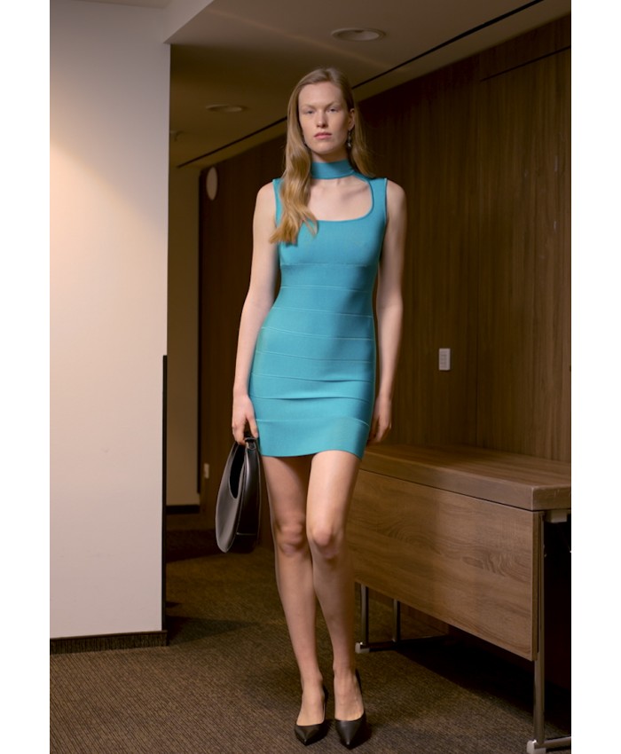Ladies Skirt Series Work Dresses | Hervé Léger ICON CHOKER MINI DRESS - Jumper dress - ocean/turquoise HL421C066-L11