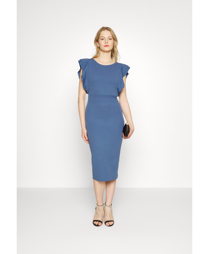 Ladies Skirt Series Work Dresses | WAL G. DIANA RUFFLE SLEEVE MIDI DRESS - Shift dress - denim/blue WG021C041-K11