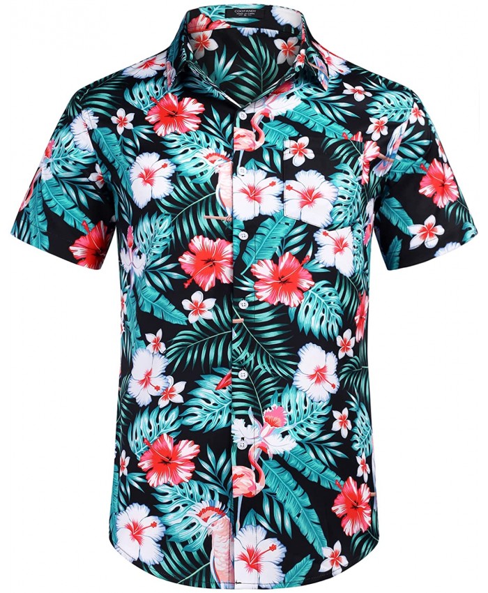 COOFANDY Men's Hawaiian Shirts Short Sleeve Floral Print Beach Aloha Shirt Casual Button Down Shirts with Pocket
