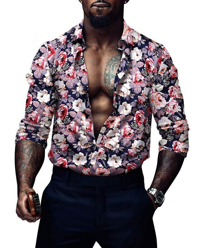COOFANDY Men's Hawaiian Vintage Shirt Casual Long Sleeve Button Down Aloha Shirt