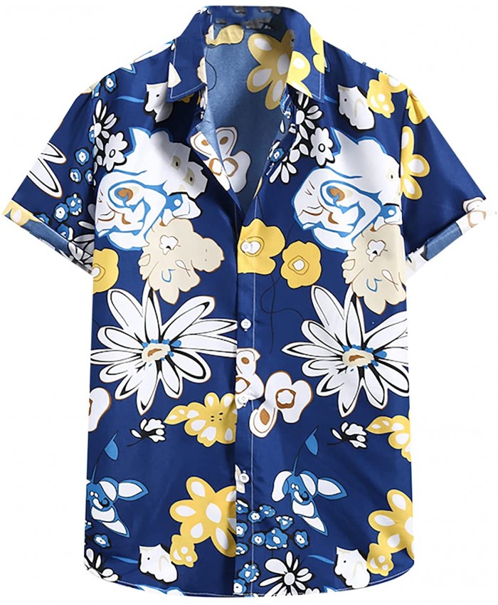 Floral Shirts for Men Mens Hawaiian Shirt Short Sleeve Button Up Tropical Aloha Blouse Regular Fit Casual Tops
