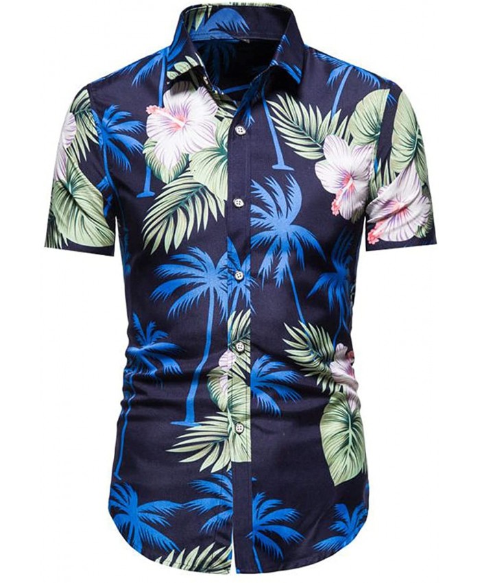 Men Casual Buttons Beach Shirts Slim Fit Hawaiian Printed Shirt Summer Mens Short Sleeve Button Down Tees Blouse