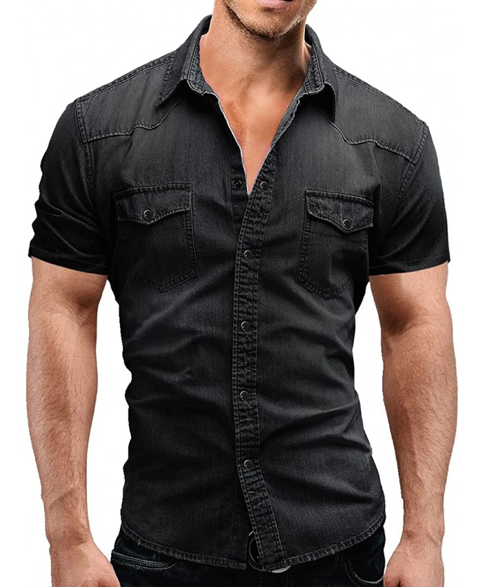 Men Short Sleeve Button Down Shirt Casual Slim Fit with Pocket Top Blouse