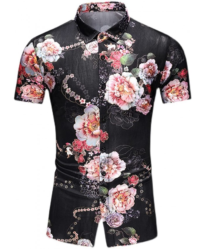 Men's Dress Shirts Short Sleeve Hawaiian Floral Shirt Summer Beach Casual Shirt Button Down Lapel Blouse Top Tunic