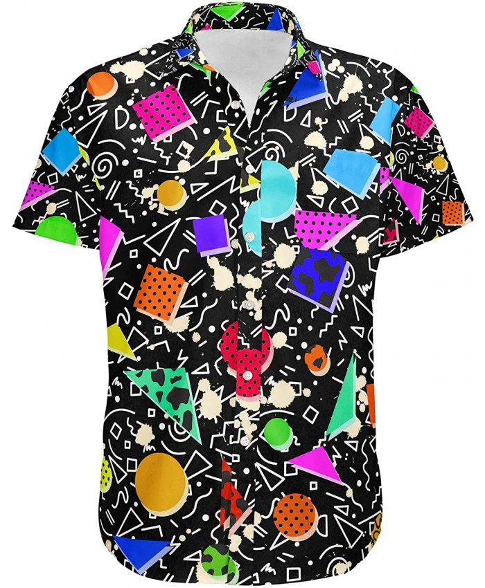 Mens Vintage 80s 90s Style Shirts Summer Casual Short Sleeve Button Down Shirt Beach Shirts