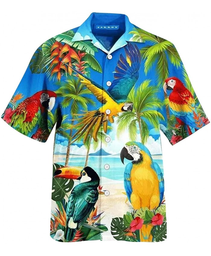 xoxing T-Shirts for Men Colorful Short Sleeve for Men Loose Buttons Hawaiian Casual Shirt Vacation Blouse Beach SummerM