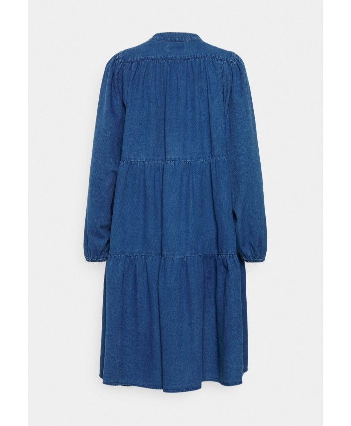 Ladies Skirt Series Denim Dresses | Marc O'Polo DRESS FEMININE TIERED DRESS FULL SLEEVE VOLUME SHORT LENGTH - Denim dress - denim mid blue/blue denim MA321C0RG-K11