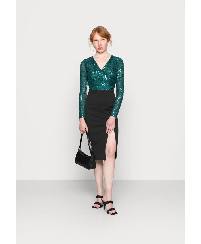 Ladies Skirt Series Evening Dresses | WAL G. LU SEQUIN MIDI DRESS - Shift dress - emarald/black/green WG021C0RB-M11