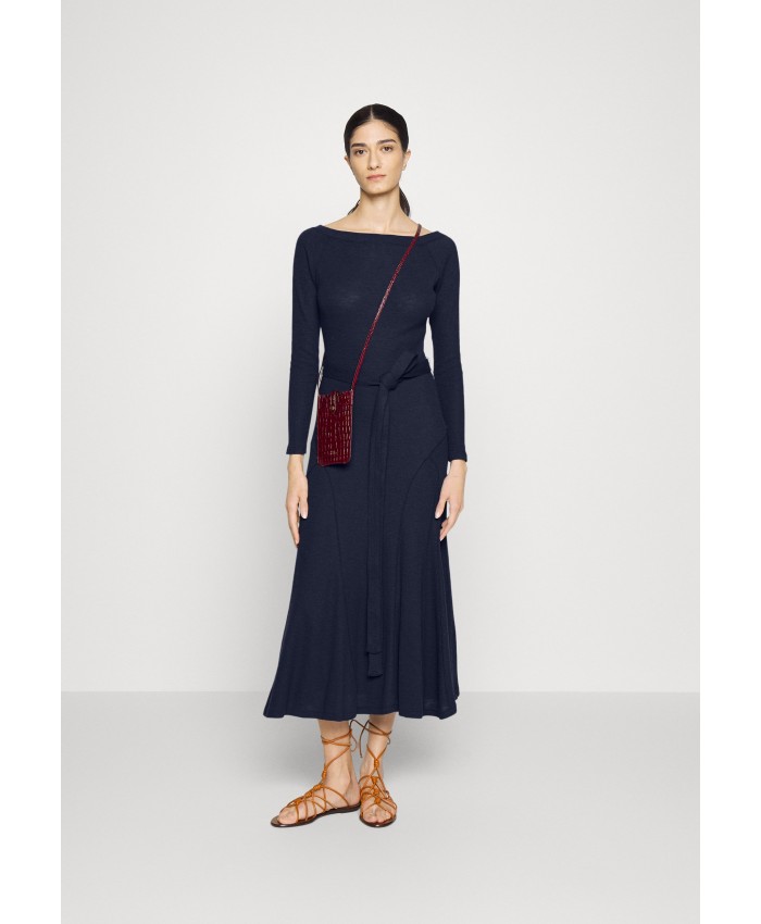 Ladies Skirt Series Knitted Dresses | Polo Ralph Lauren COTTON BOATNECK MIDI DRESS - Jumper dress - newport navy/dark blue PO221C09R-K11