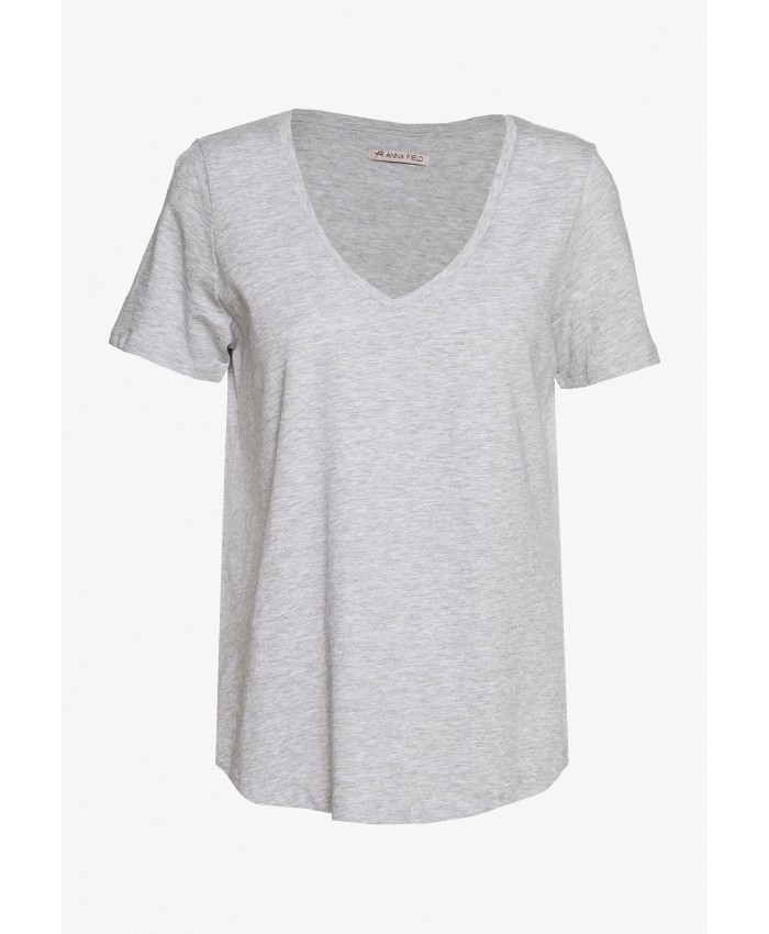 Ladies Top Series T-shirts | Anna Field 2 PACK - Basic T-shirt - mottled light grey/blue/mottled light grey AN621D0RQ-C11
