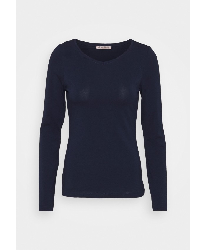 Ladies Top Series T-shirts | Anna Field 2 PACK - Long sleeved top - dark blue/mottled light grey/dark blue AN621D0U2-K11