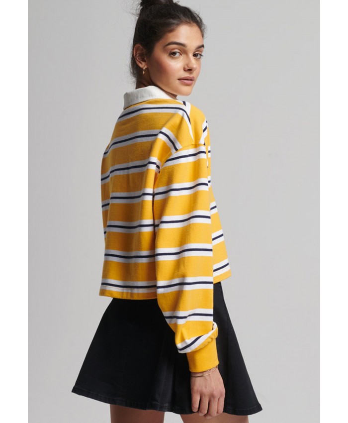 Ladies Top Series Polo Shirts | Superdry VINTAGE CROPPED LONG SLEEVE RUGBY - Polo shirt - utah gold stripe/gold-coloured SU221E0H0-F11