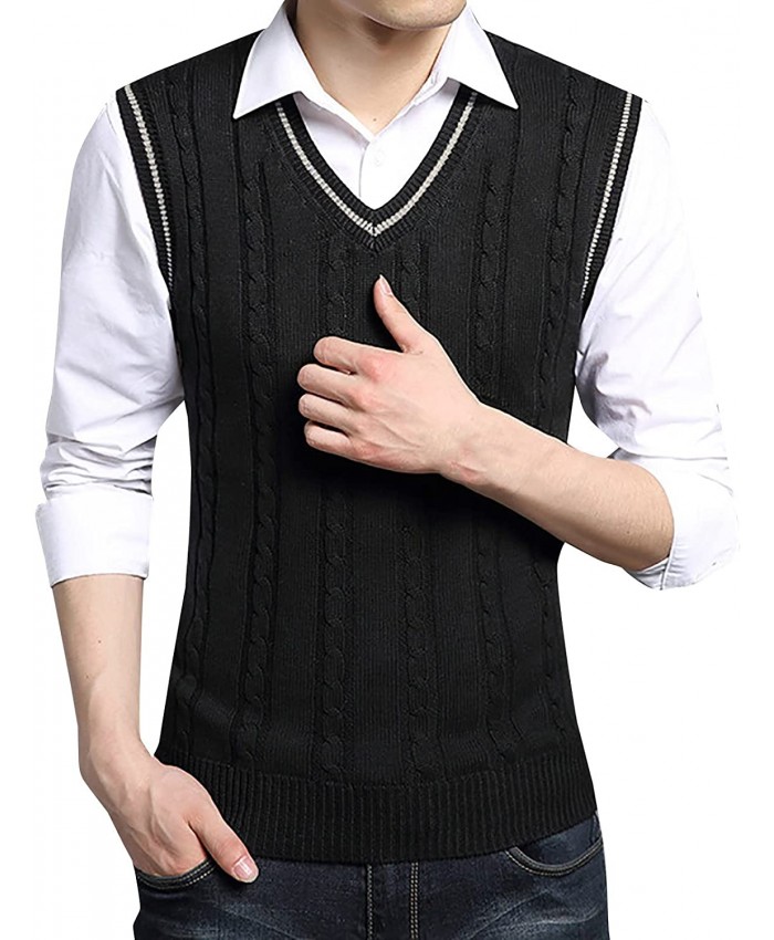 BADHUB Men's Slim Fit V-Neck Sweater Vest Pullover Sleeveless Sweaters Cable Knitted with Ribbing Edge