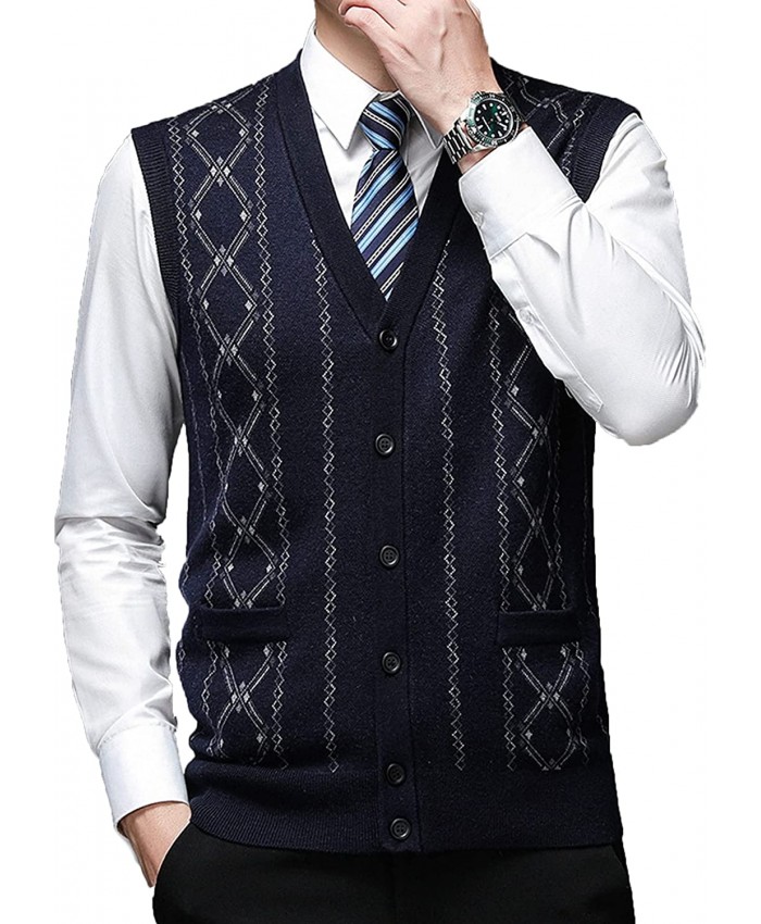 Kaxiya2021 Men's Solid Color V-Neck Sweater Fashion Temperament Sleeveless Thread Pullover Business Single-Breasted Knit Vest