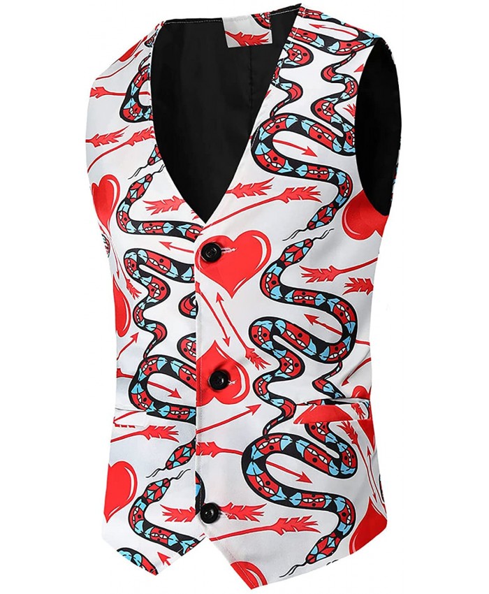 Men's 3D Print Valentine's Day Vest Party Waistcoat Sleeveless Single-Breasted Suit Funny Lip Love Heart Business Blazer