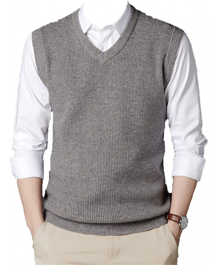 Men's Autumn V-Neck Vest Commuter Youth Sleeveless Warm Knitted Vest Pure Color Business Men's Casual Sweater Vest