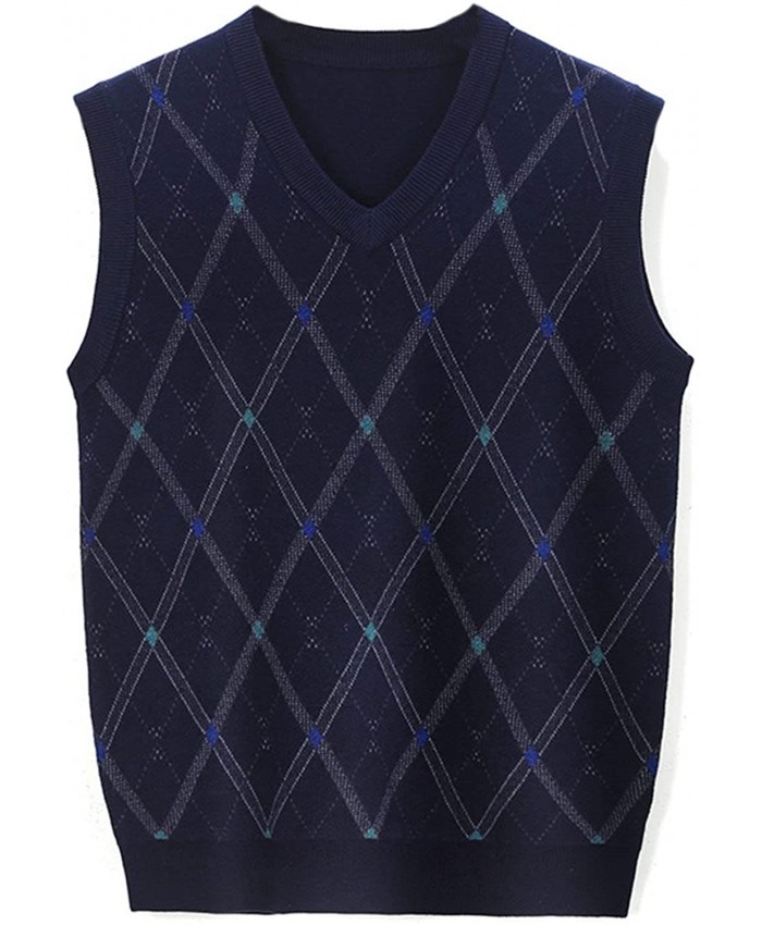 Men's Middle-Aged Sweater Vest Fashion Casual Plus Size Men's Sweater Vest Single-Breasted Simple Checkered Vest