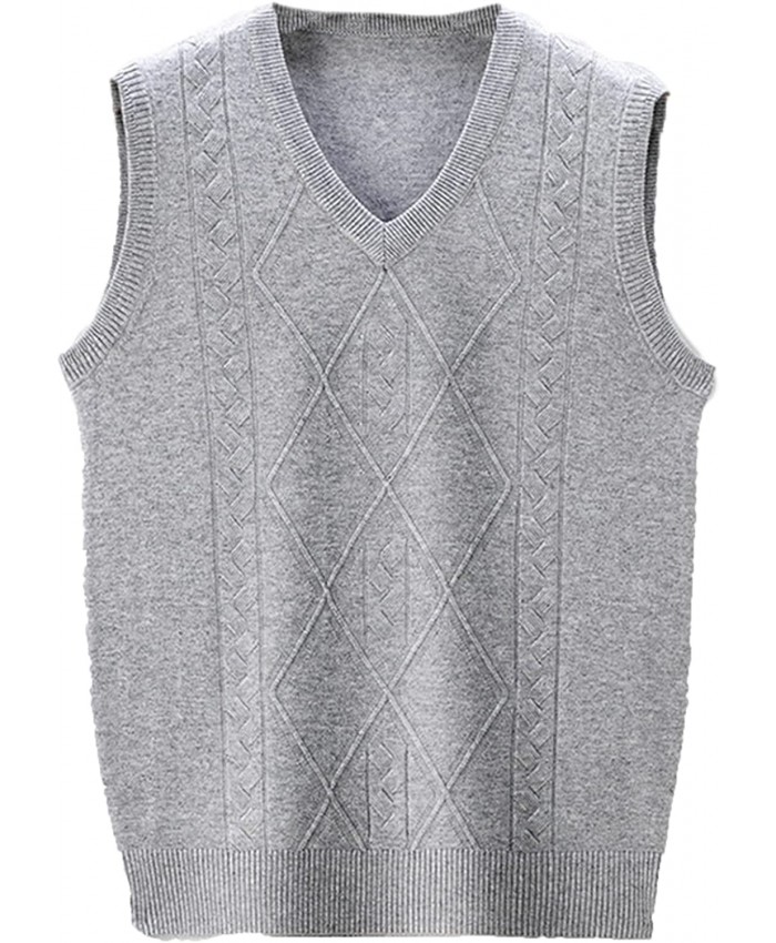 Men's Sweater Knitted Vest Sleeveless Diamond Block Casual Wool Waistcoat Middle-Aged and Elderly Sweater Dad Outfit