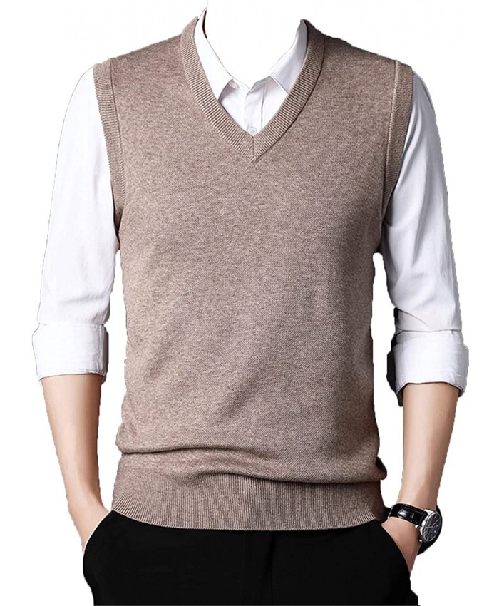 Men's V-Neck Sleeveless Sweater Vest Casual Fashion Solid Color Ribbed Knit Top Business Old Street Mixed Wool Top