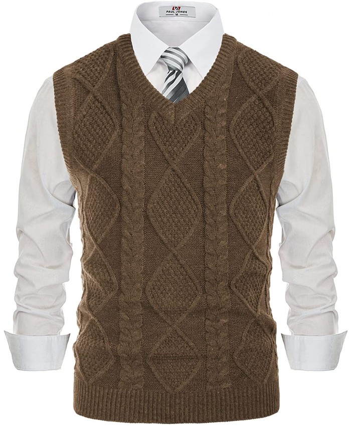 PJ PAUL JONES Men's Slim Fit Cable Knitted Sweater Vest V Neck Sleeveless Pullover Sweaters