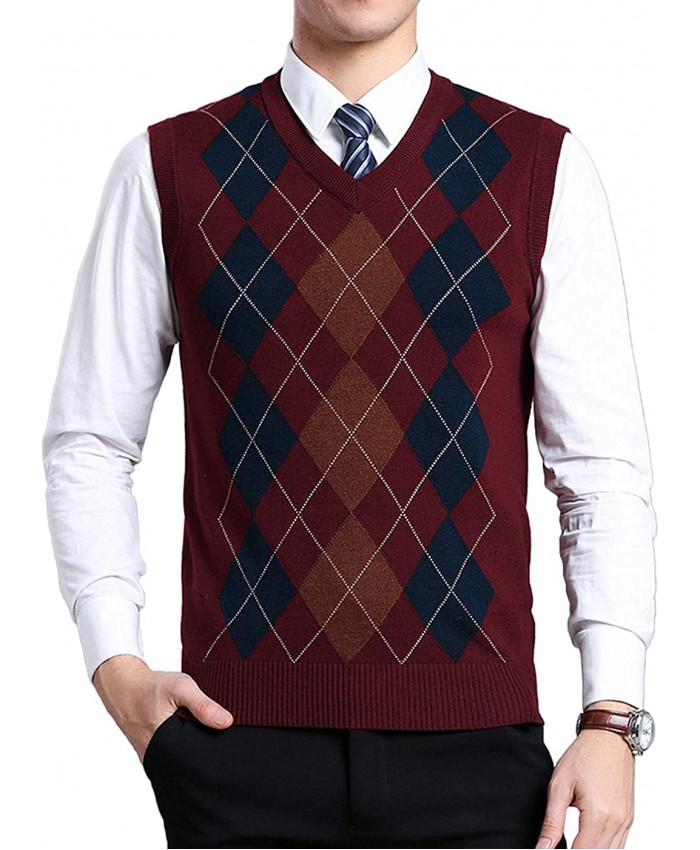 Zoroley Mens V Neck Sweater Vest Casual Sleeveless Knitted Pullover Business Slim Fit Knitwear Argyle