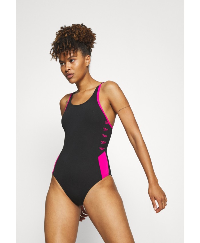 Ladies Bikini Collection Swimsuits | Speedo BOOM LOGO - Swimsuit - black/electric pink/black 1SP81G04C-Q11