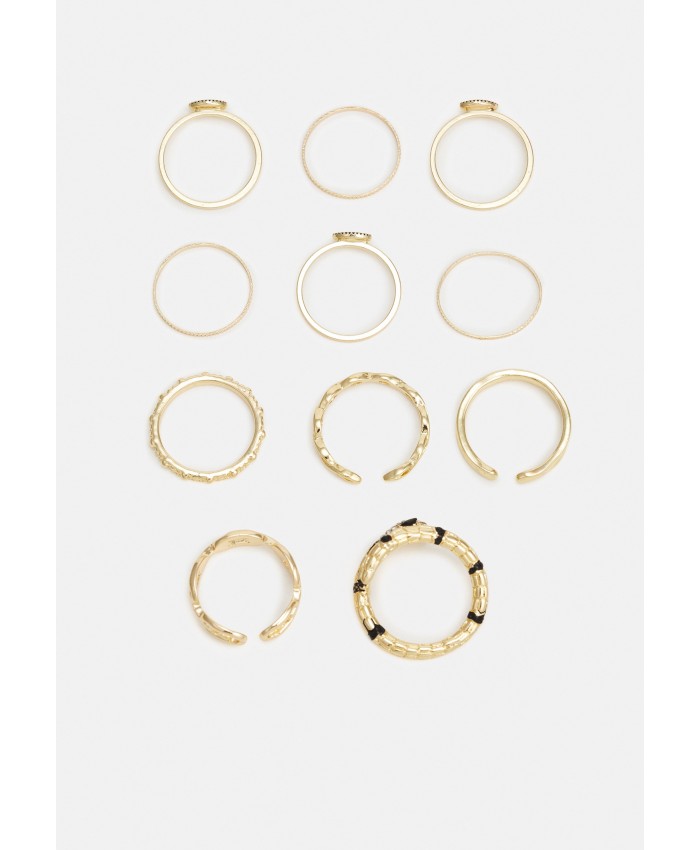 Women's Accessories Rings | Pieces PCHINNE 11 PACK - Ring - gold-coloured/black/gold-coloured PE351L1OL-F11