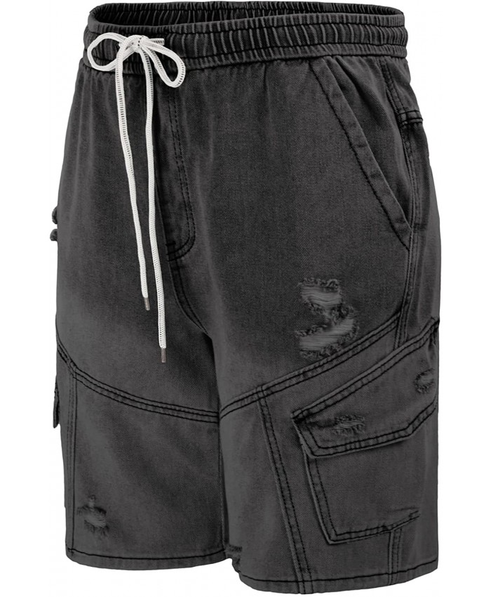 Men's Denim Shorts Regular Fit Drawstring Elastic Waist Cargo Jeans Pants