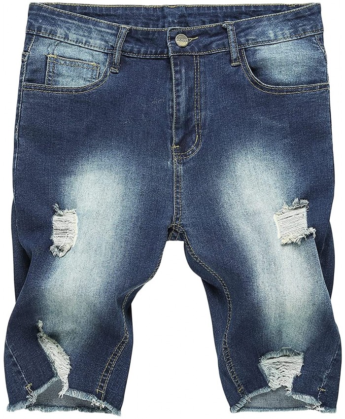 Men's Ripped Distressed Jean Shorts Broken Holes Slim Fit Stretch Denim Short Pants Destroyed Straight Leg Jeans Shorts