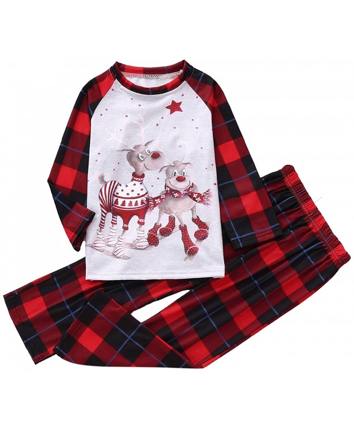Christmas Pajamas Sets Holidays Family Matching Sleepwear Xmas Deer Print Top & Pants Clothes Set Xmas Family Matching PJs