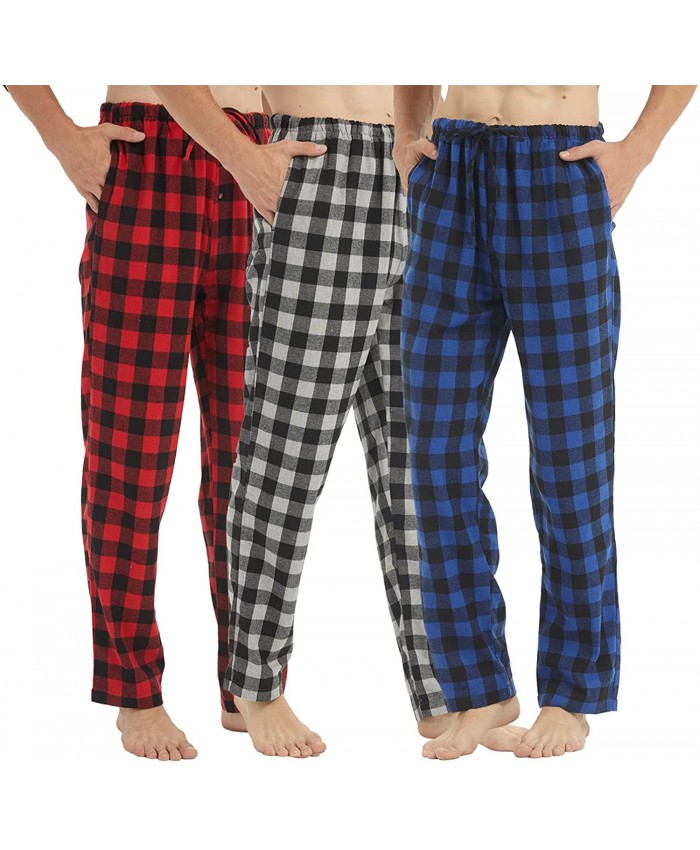 Flannel Mens Pajama Pants 3 Pack Cotton Red Plaid Pajamas Bottoms with Pockets Drawstring Lounge Sleepwear Christmas PJ