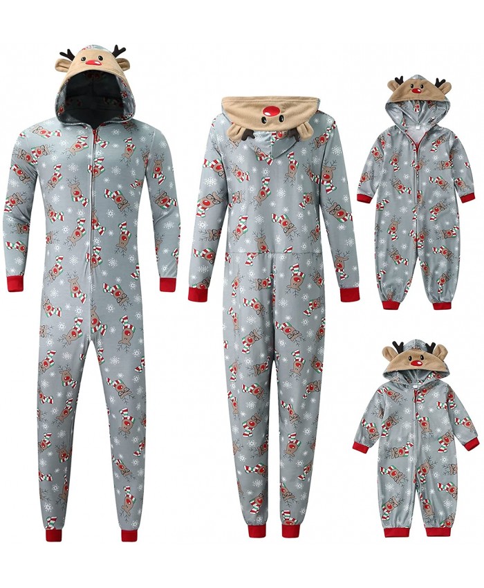 OutTop Matching Family Christmas Jumpsuit Pajamas Set Hoodie Pajamas Reindeer Romper Holiday Pjs Hooded Sleepwear